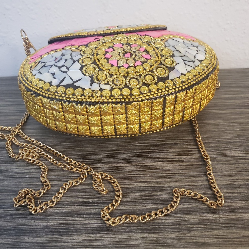 RAMLA Pink Gold Beverly Hills Handmade Mosaic Moroccon Clutch/Shoulder Purse NEW - Picture 5 of 11
